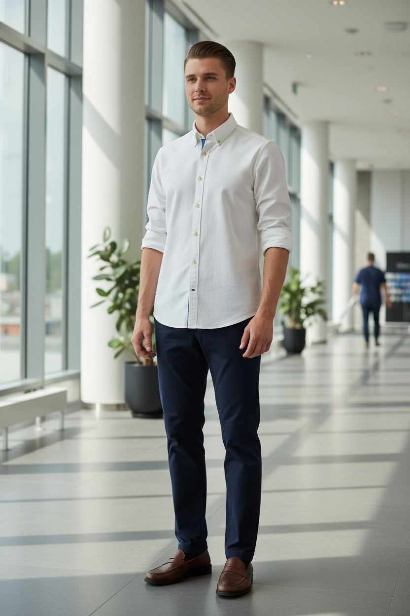 GMF 965 MEN'S SPORT SHIRT - WHITE DOBBY