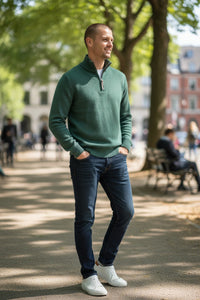 FEDELI CASHMERE TWIST 1/4 ZIP SWEATER - BOTTLE GREEN