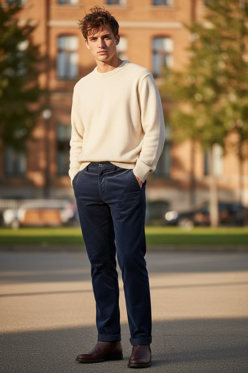 MASON'S COTTON STRETCH CORDUROY TROUSER - DARK BLUE