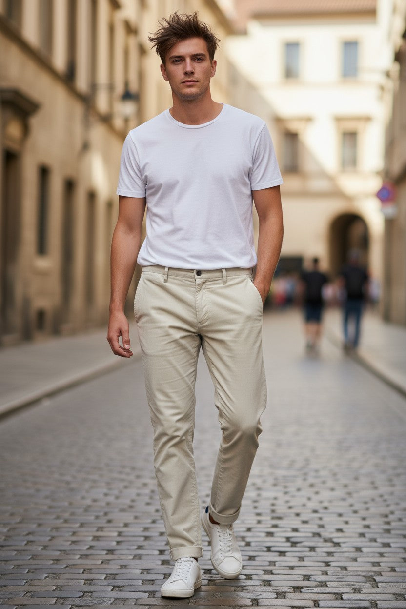 MASON'S COTTON STRETCH CORDUROY TROUSER - STONE