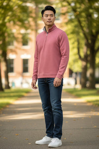 PETER MILLAR COOLSPUN COTTON QUARTER-ZIP SWEATER - VENETIAN PINK