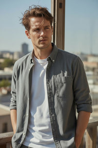 GIANGI NAPOLI MEN'S DENIM SHIRT - BLACK