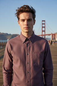 BUTTON DOWN SPORT SHIRT - BRUSHED SOLID BURGUNDY