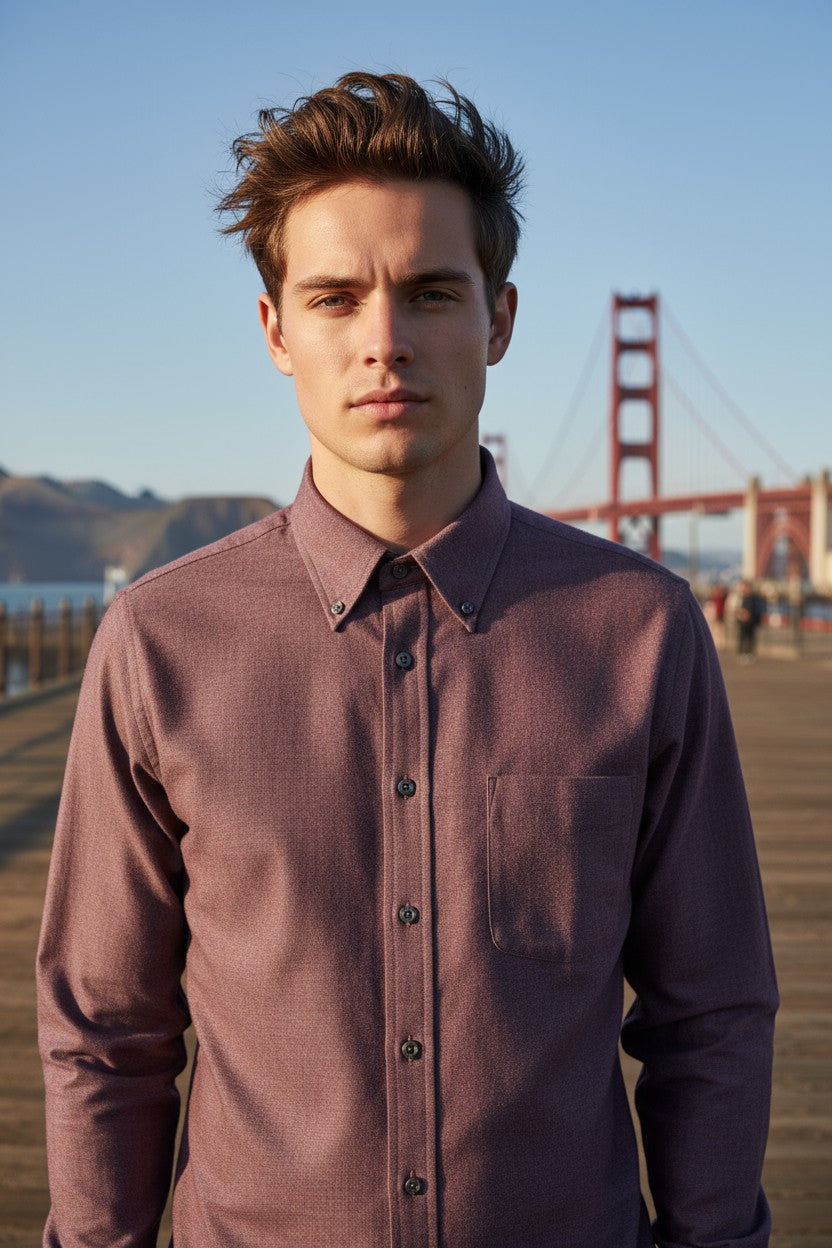 BUTTON DOWN SPORT SHIRT - BRUSHED SOLID BURGUNDY