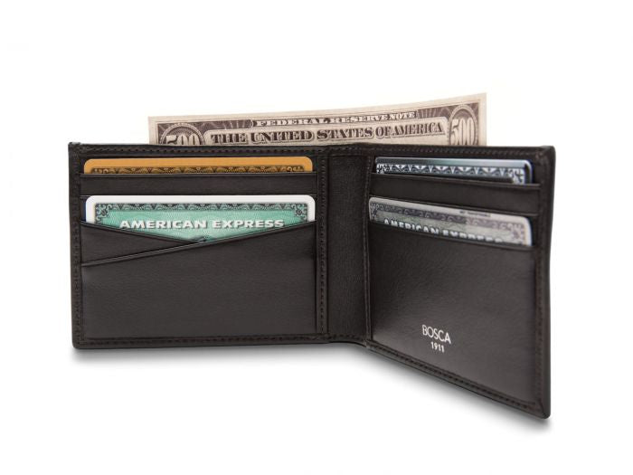 BOSCA 1911 NAPPA VITELLO SMALL BIFOLD WALLET - BLACK