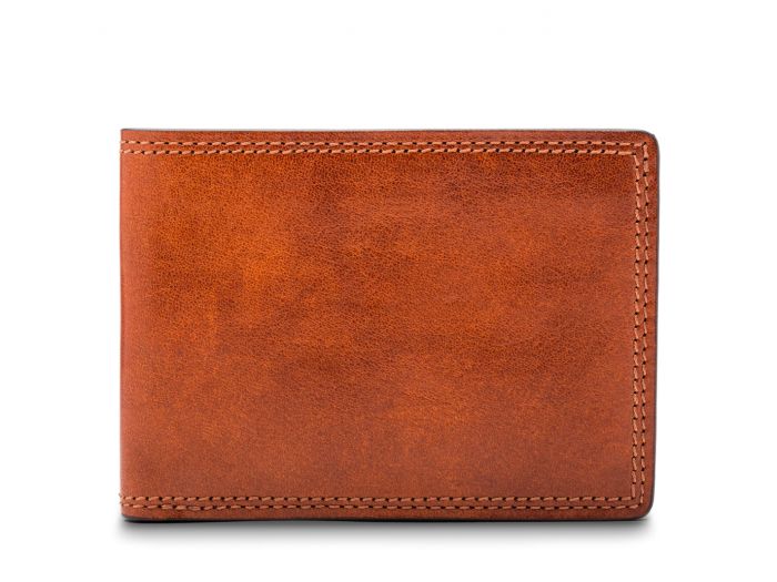 BOSCA 1911 SMALL BIFOLD WALLET IN AMBER DOLCE LEATHER