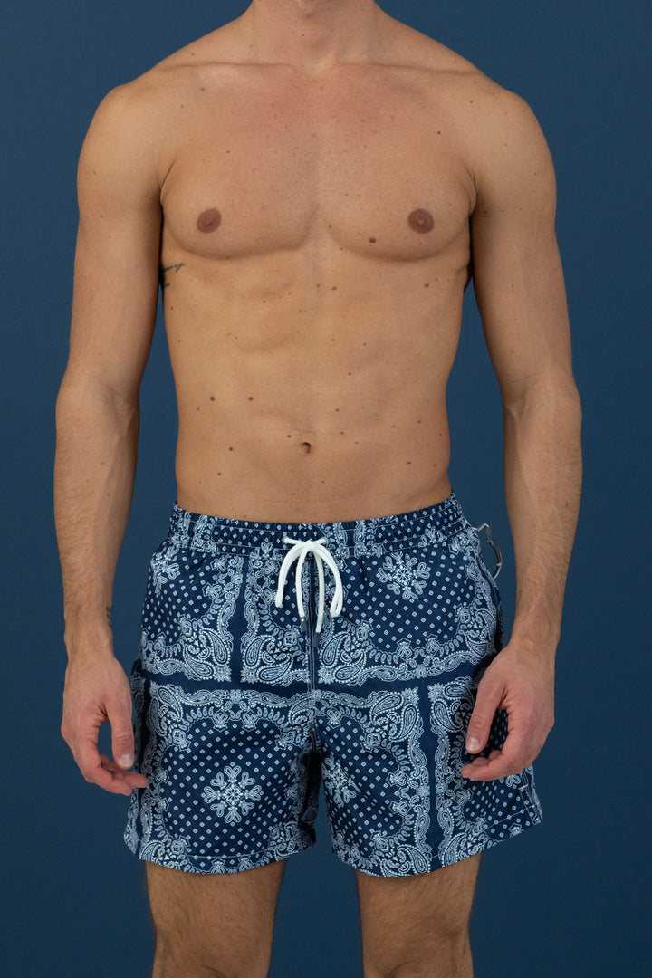 FEDELI BANDANA PRINT SWIM TRUNKS OLIVE Button Down SF