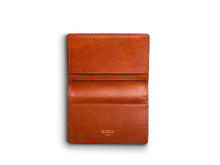 BOSCA 1911 CALLING CARD CASE WALLET IN AMBER DOLCE LEATHER