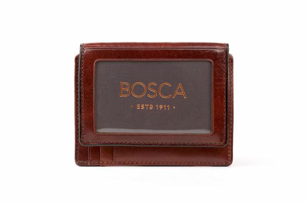 BOSCA 1911 FRONT POCKET I.D. WALLET IN DARK BROWN OLD LEATHER