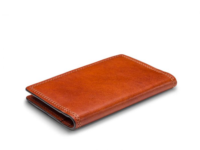 BOSCA 1911 CALLING CARD CASE WALLET IN AMBER DOLCE LEATHER