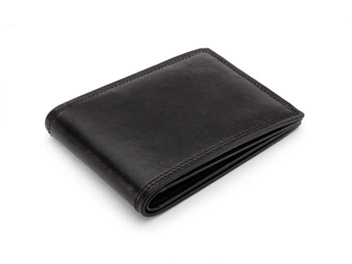 BOSCA 1911 SMALL BIFOLD WALLET IN BLACK DOLCE LEATHER