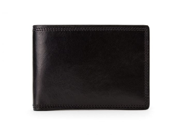 BOSCA 1911 SMALL BIFOLD WALLET IN BLACK DOLCE LEATHER