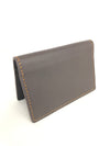 W.KLEINBERG PEBBLED ID CARD CASE WALLET - CHOCOLATE WITH ORANGE STITCHING