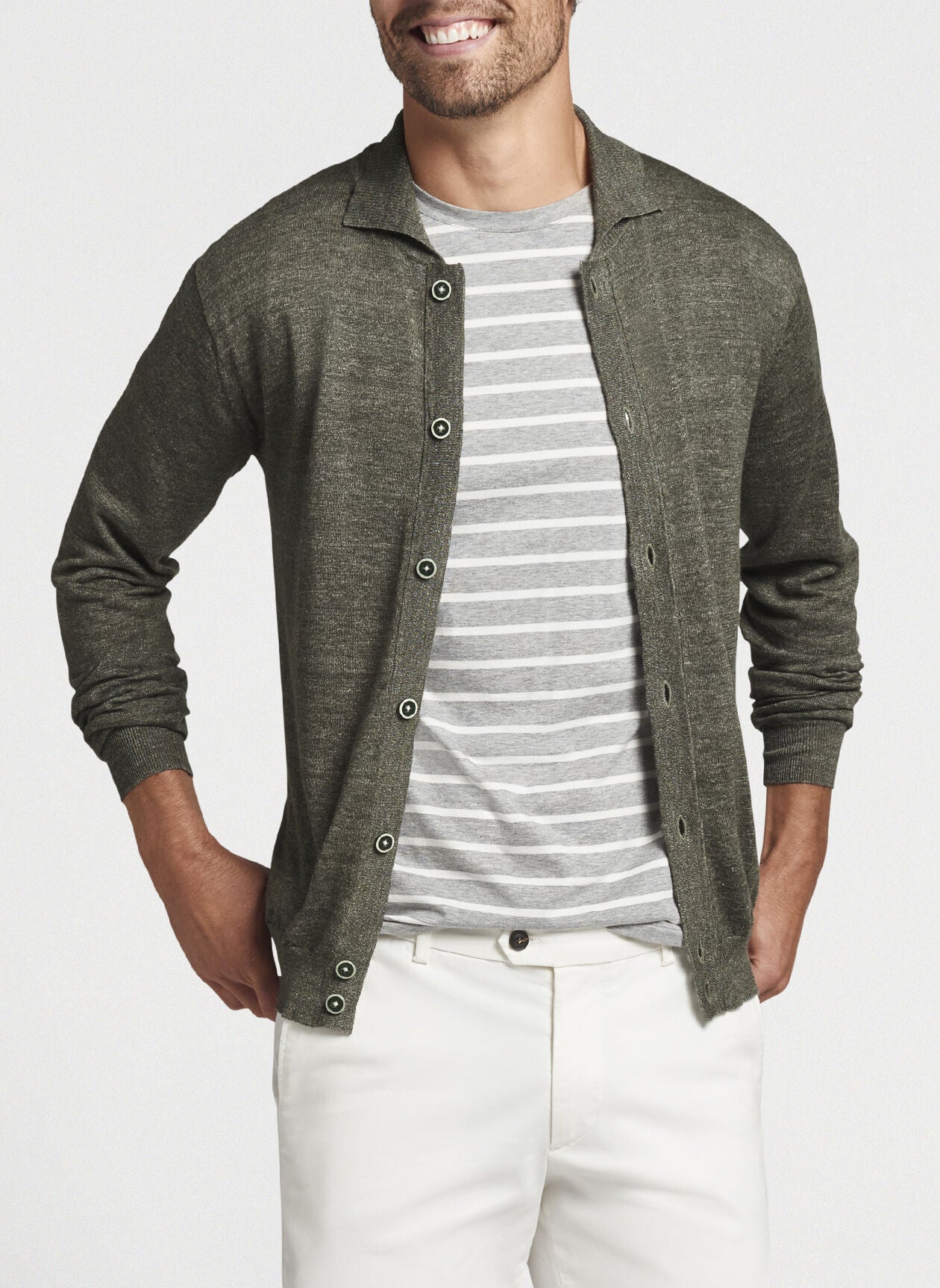 PETER MILLAR VILLA FULL-BUTTON CARDIGAN - KELP