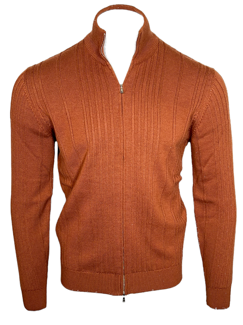 FIORONI FULL ZIP CABLE SWEATER - VICUNA