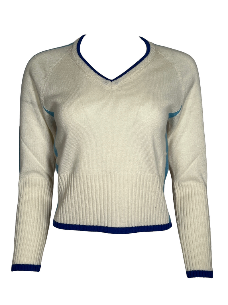 PUROTATTO COLORBLOCK CASHMERE V-NECK SWEATER - LATTE