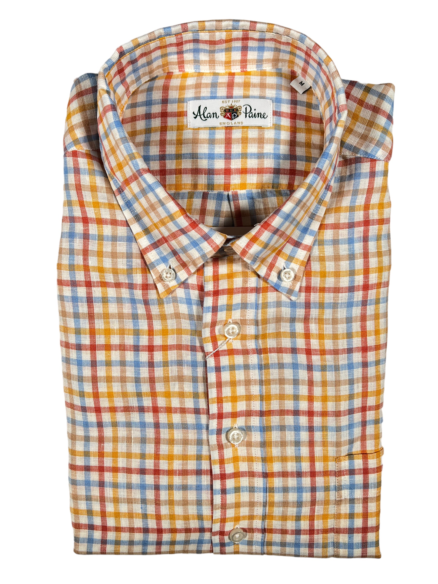 ALAN PAINE LINEN SPORT SHIRT - ORANGE CHECK