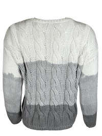 HUBERT GASSER CREW CABLE KNIT SWEATER - WHITE/GREY