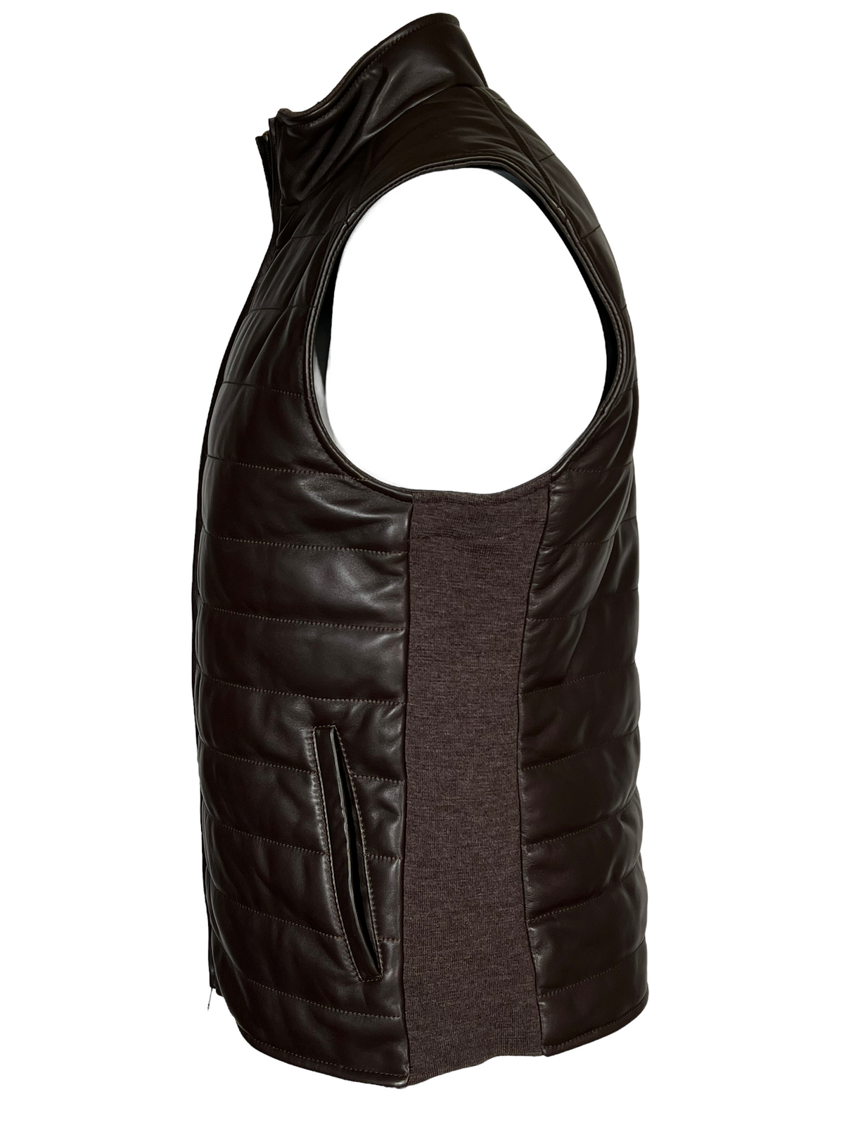 LUCIANO BARBERA QUILTED LEATHER VEST - BROWN