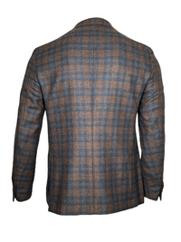 LUCIANO BARBERA AMALFI JACKET - BROWN WITH TEAL PLAID
