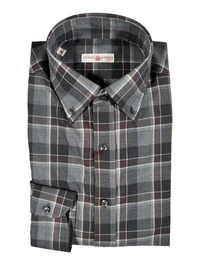 LUCIANO BARBERA PLAID SHIRT - GREY WITH RUST