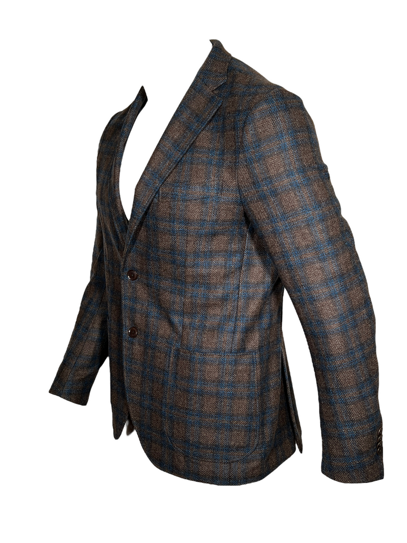 LUCIANO BARBERA AMALFI JACKET - BROWN WITH TEAL PLAID