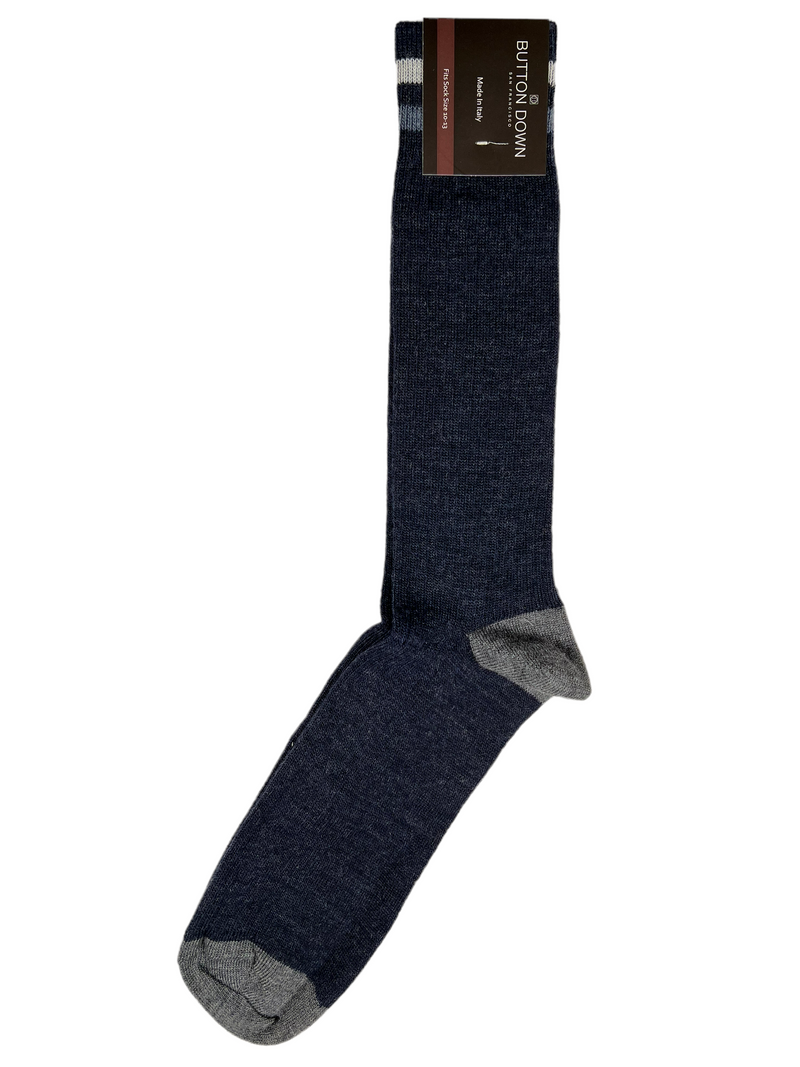 BUTTON DOWN MEN'S CALF SOCK - NAVY