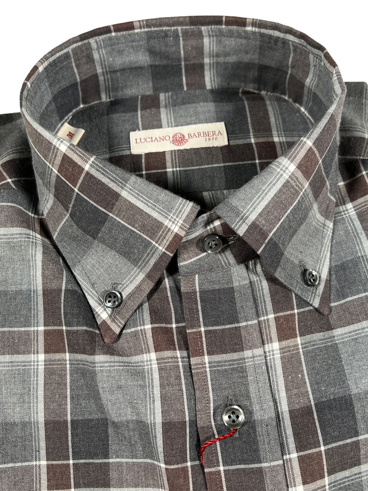 LUCIANO BARBERA PLAID SHIRT - GREY WITH RUST