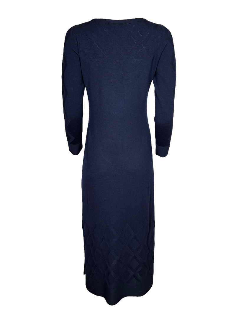 D.EXTERIOR DIAMOND JACQUARD MERINO MIDI DRESS - NAVY