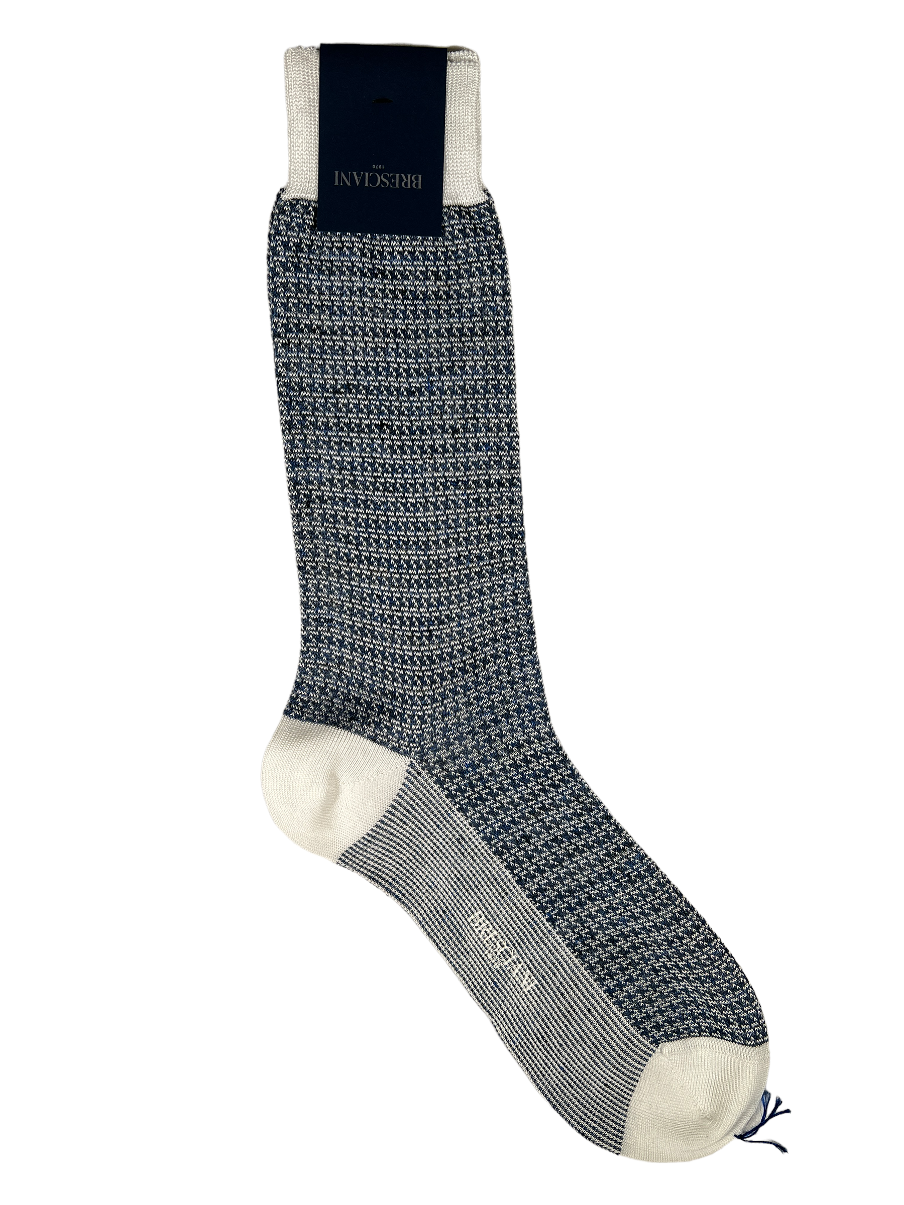 BRESCIANI 1970 HOUNDSTOOTH CALF SOCK - BLUE