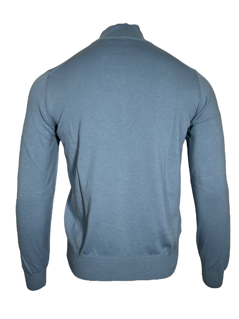 BUTTON DOWN COTTON 1/4 ZIP SWEATER - STEEL BLUE
