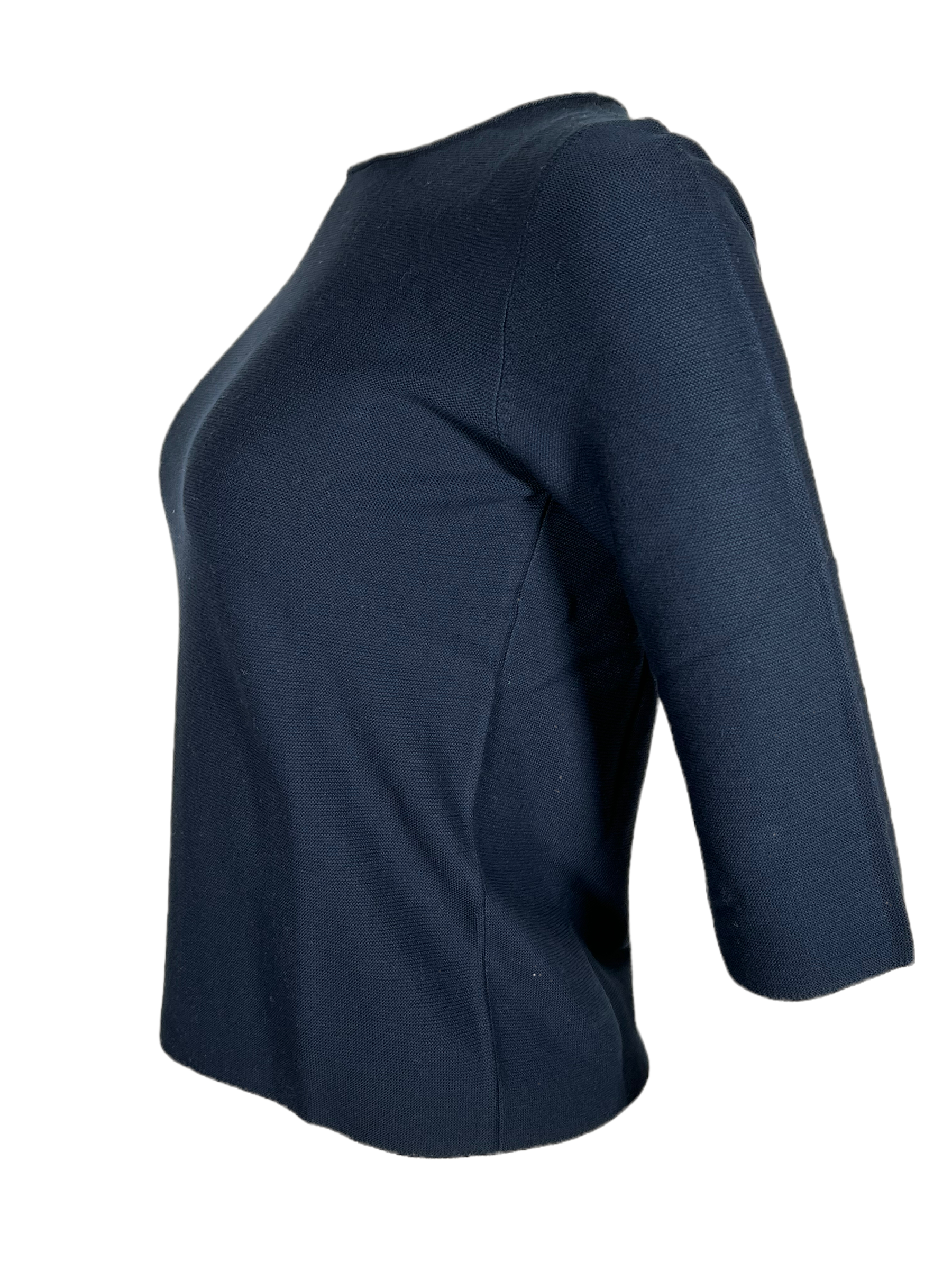 HUBERT GASSER 3/4 SLEEVE PIQUE CREW SWEATER - NAVY