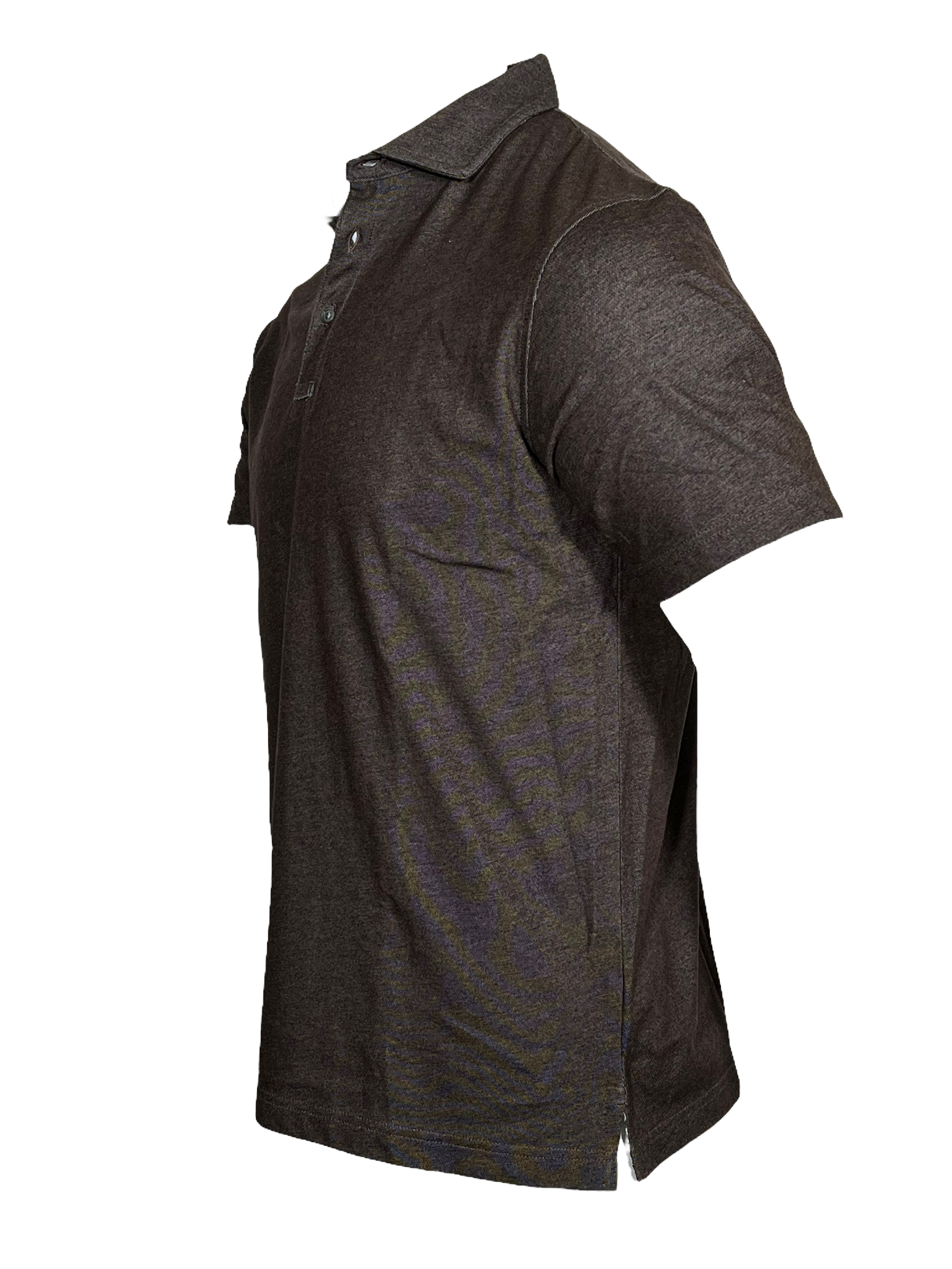 BUTTON DOWN MEN'S TECH POLO - HEATHER DARK BROWN