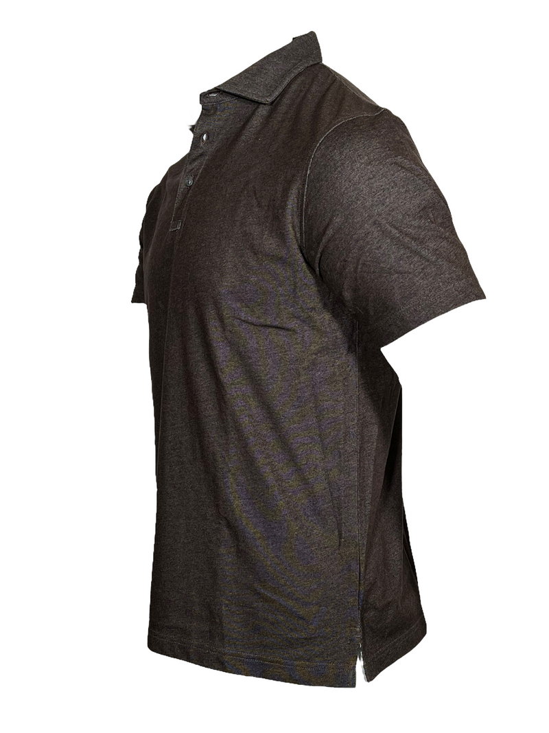 BUTTON DOWN MEN'S TECH POLO - HEATHER DARK BROWN