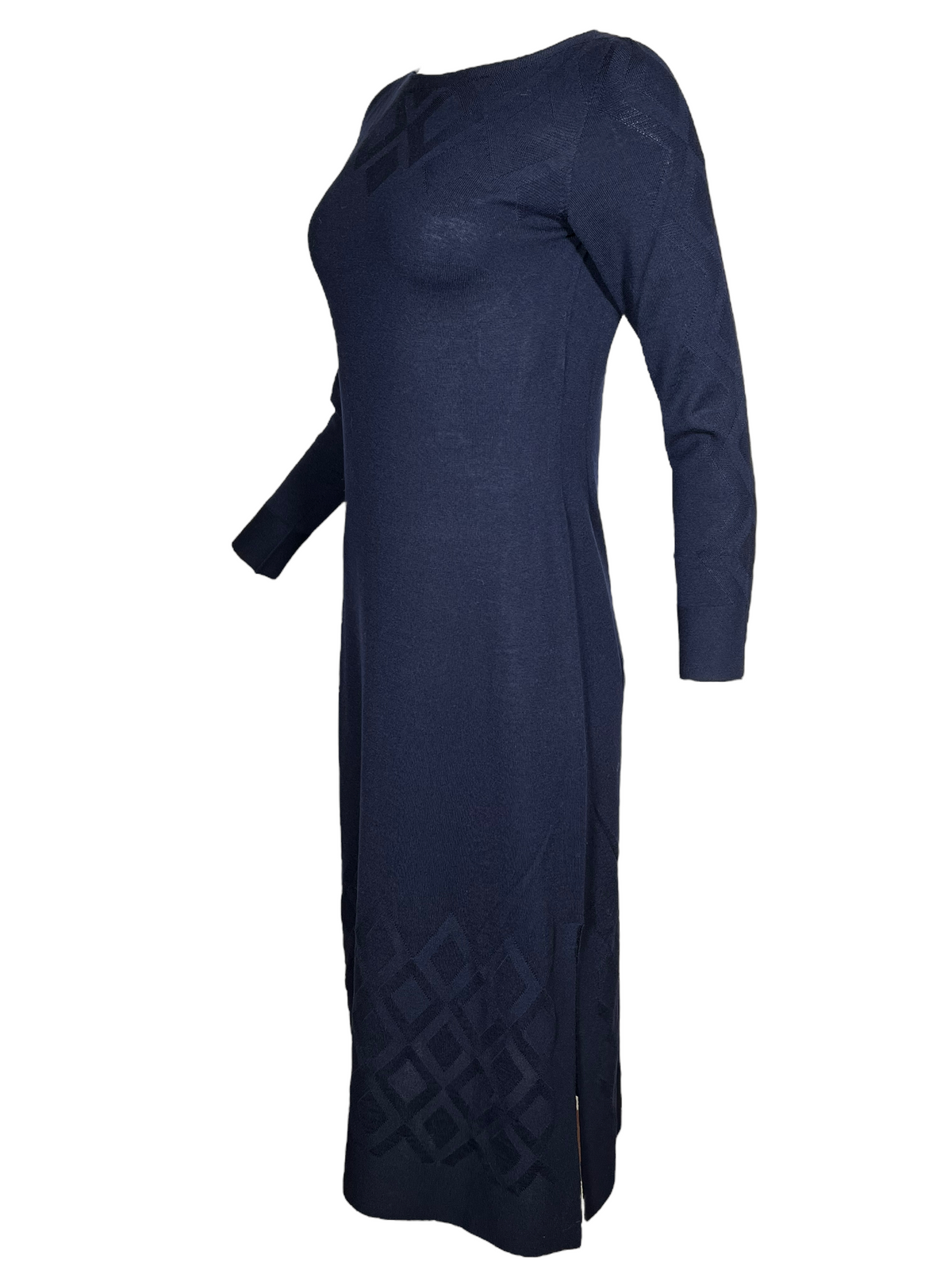 D.EXTERIOR DIAMOND JACQUARD MERINO MIDI DRESS - NAVY
