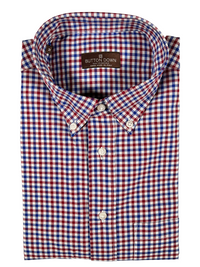 BUTTON DOWN MEN'S SHIRT - RED & BLUE CHECK