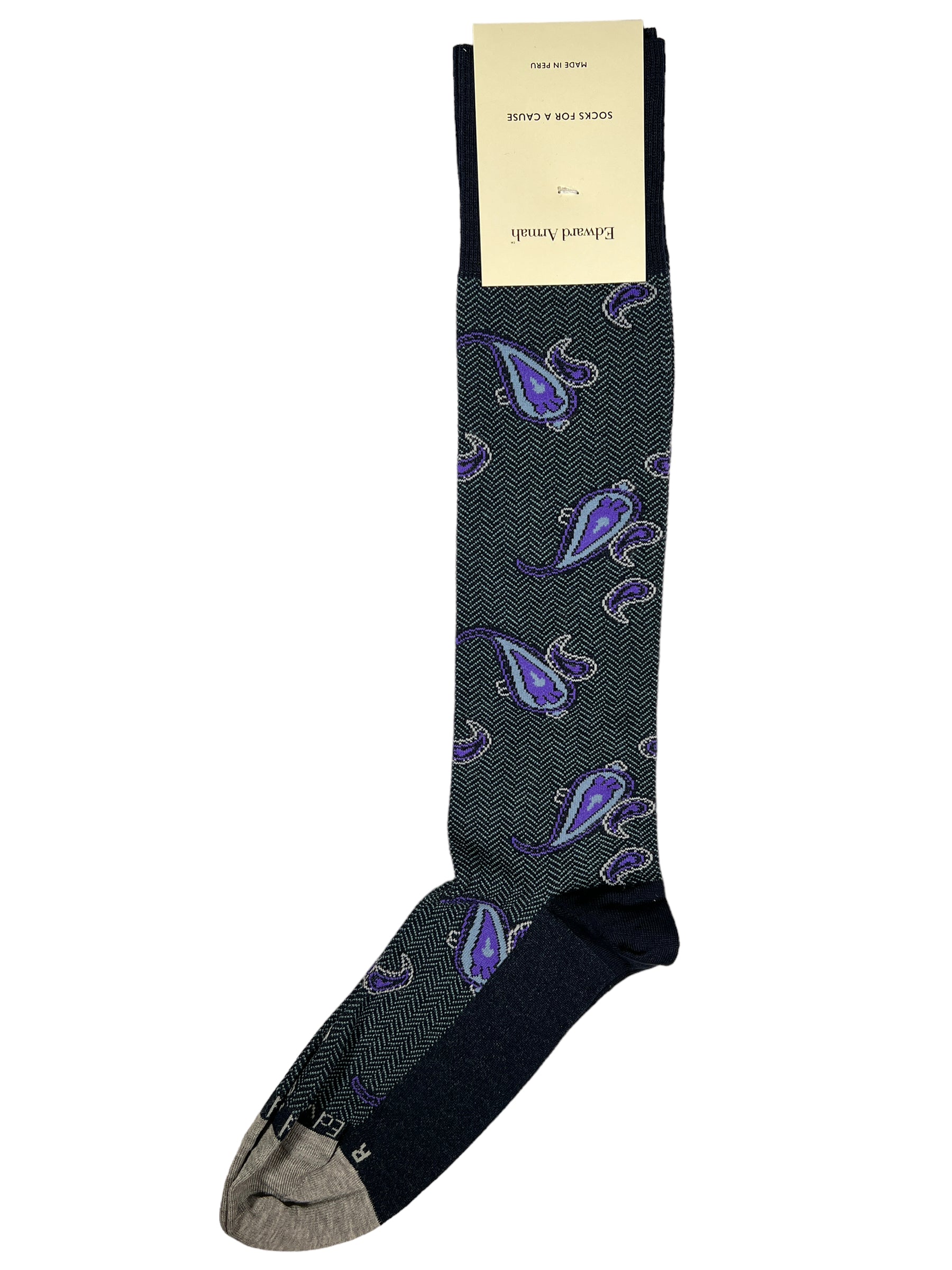 EDWARD ARMAH MEN'S SOCK - NAVY/PURPLE PAISLEY