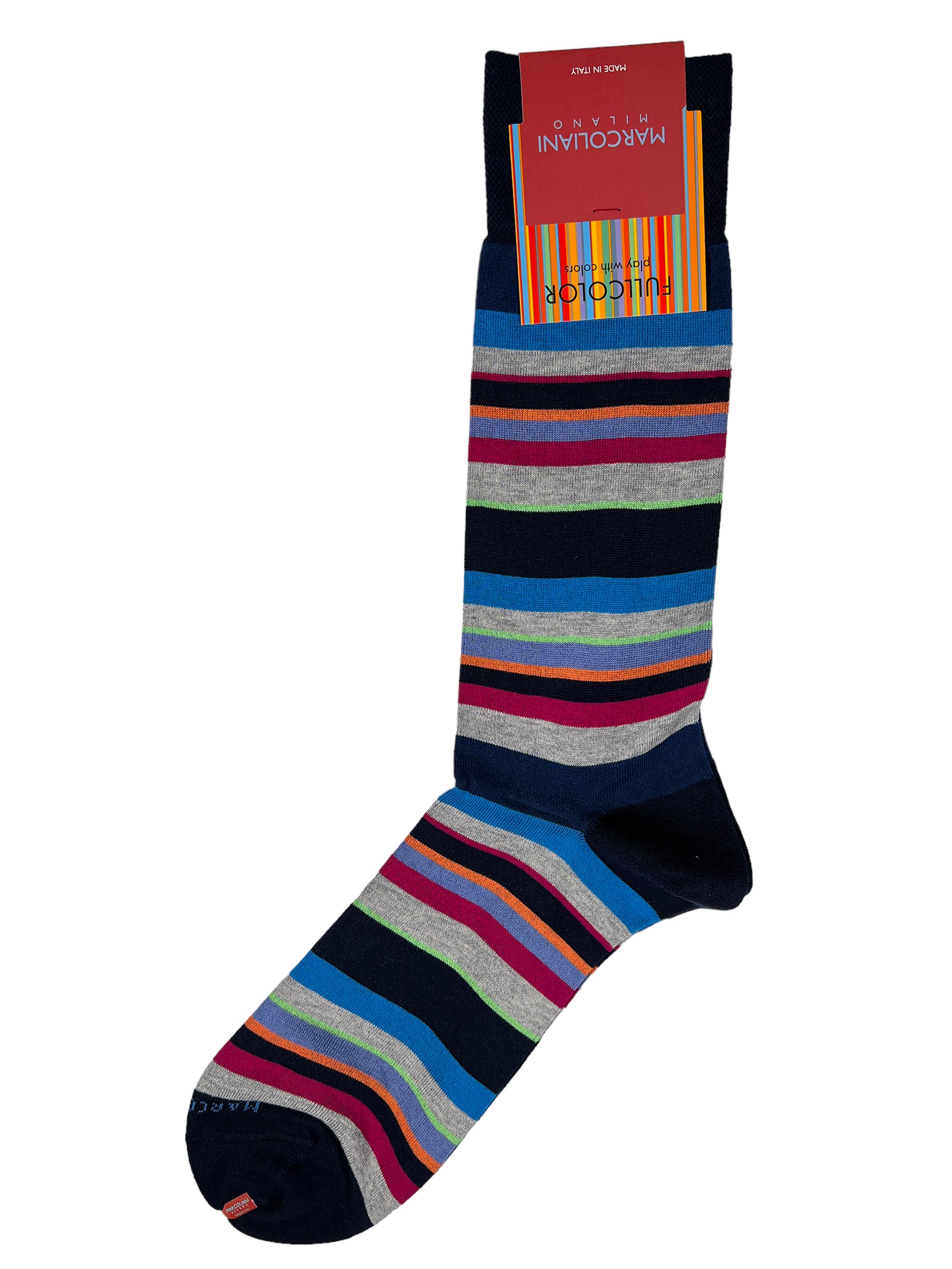 MARCOLIANI MULTICOLOR STRIPE CALF SOCK - NAVY/BLUE