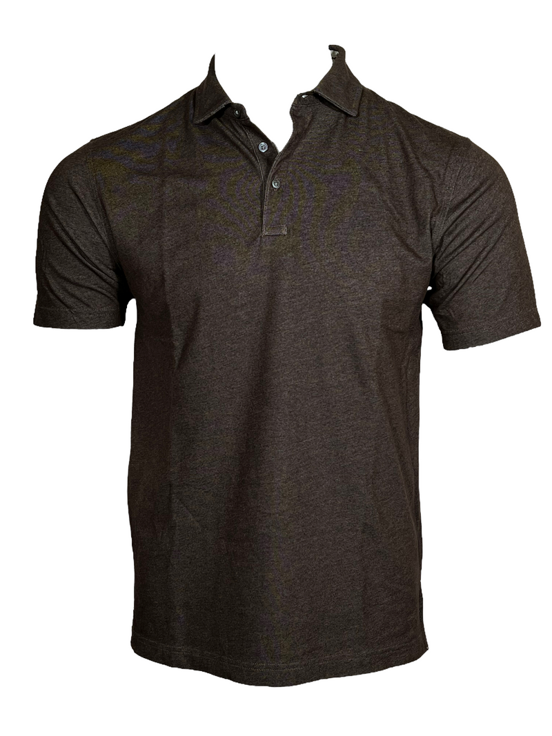 BUTTON DOWN MEN'S TECH POLO - HEATHER DARK BROWN