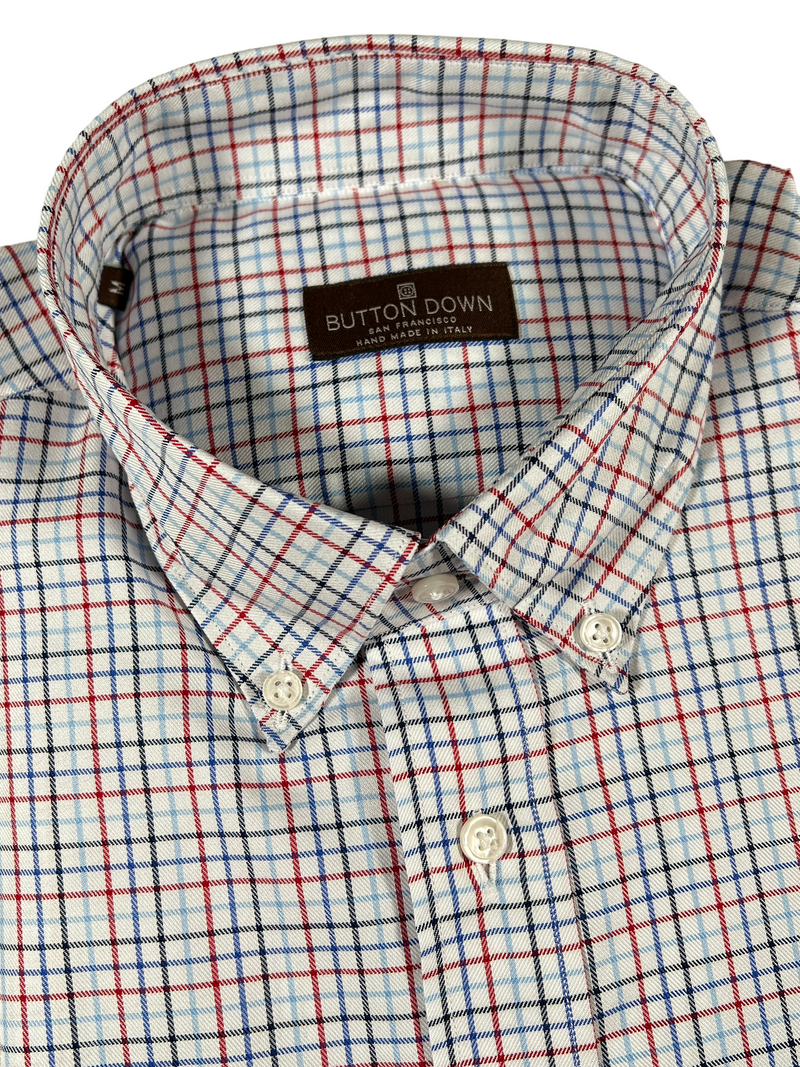 BUTTON DOWN MEN'S SHIRT - RED & BLUE COUNTRY CHECK
