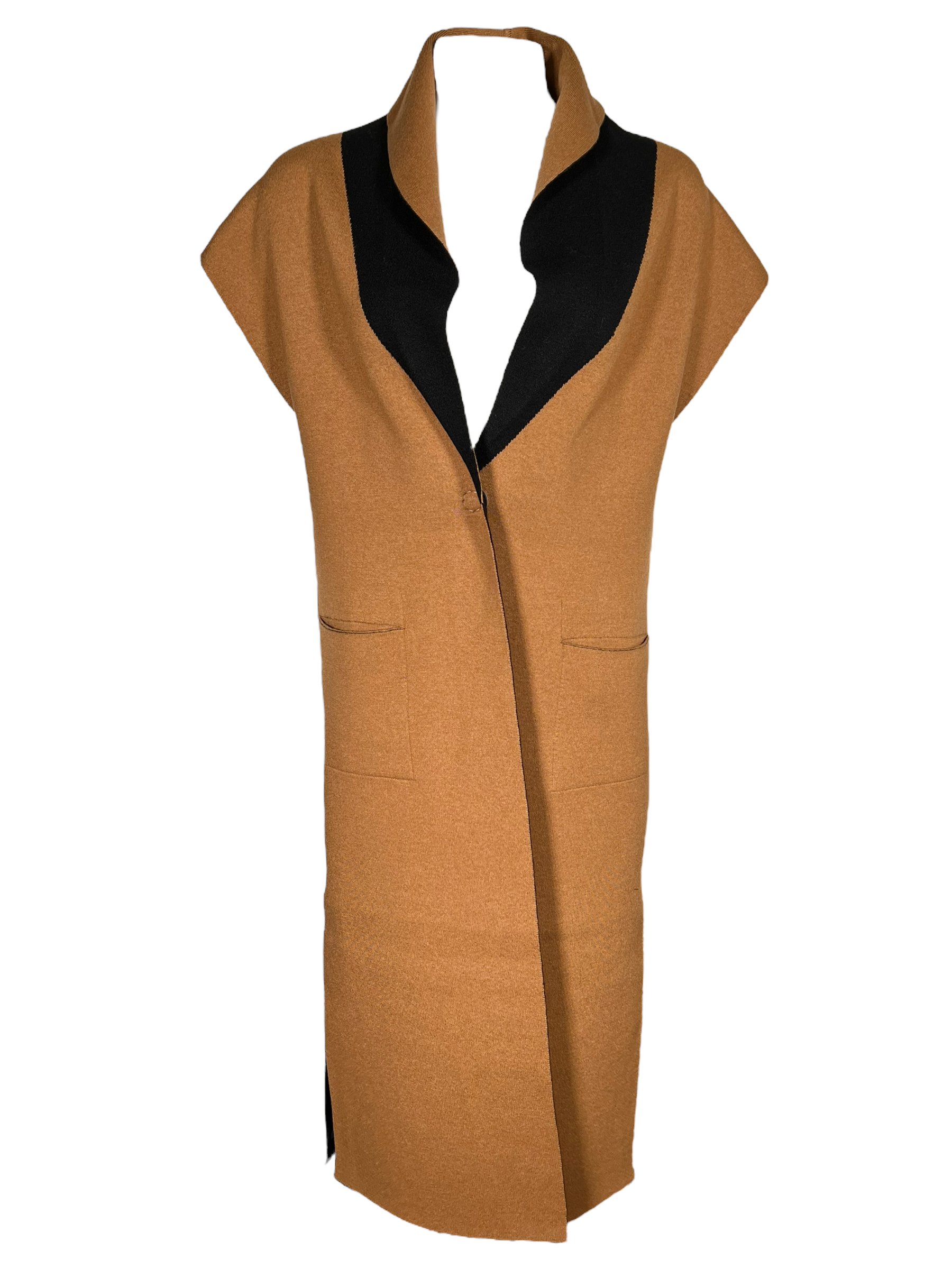 D.EXTERIOR REVERSIBLE CASHMERE LONG VEST - BLACK/COGNAC