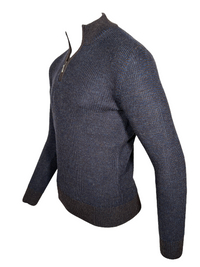 PERU UNLIMITED 1/4 ZIP HOUNDSTOOTH SWEATER - MIDNIGHT BLUE/CHOCOLATE
