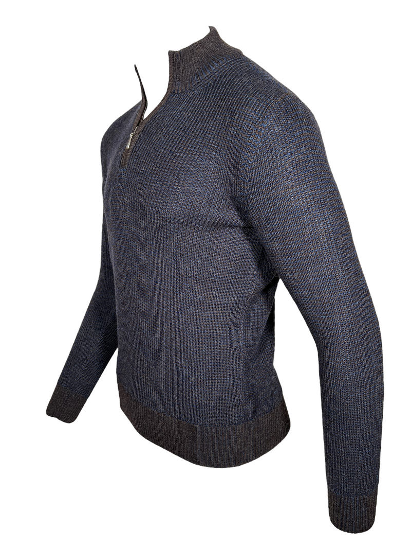 PERU UNLIMITED 1/4 ZIP HOUNDSTOOTH SWEATER - MIDNIGHT BLUE/CHOCOLATE