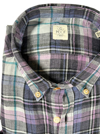 GMF 965 MEN'S LINEN SPORT SHIRT - NAVY-PINK PLAID