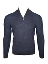 PERU UNLIMITED 1/4 ZIP HOUNDSTOOTH SWEATER - MIDNIGHT BLUE/CHOCOLATE