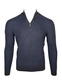 PERU UNLIMITED 1/4 ZIP HOUNDSTOOTH SWEATER - MIDNIGHT BLUE/CHOCOLATE