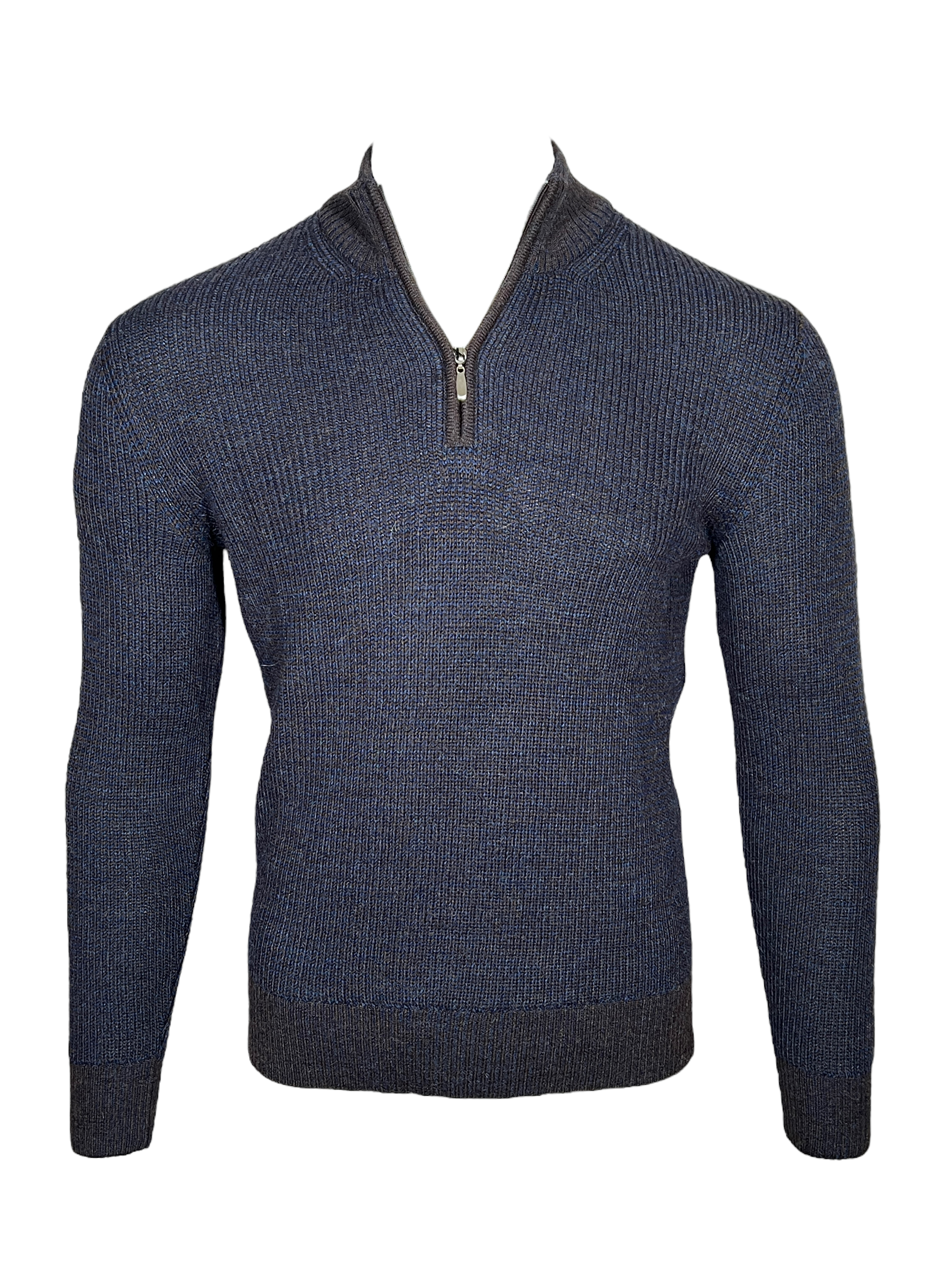 PERU UNLIMITED 1/4 ZIP HOUNDSTOOTH SWEATER - MIDNIGHT BLUE/CHOCOLATE