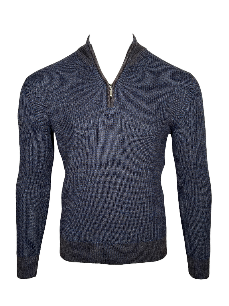 PERU UNLIMITED 1/4 ZIP HOUNDSTOOTH SWEATER - MIDNIGHT BLUE/CHOCOLATE