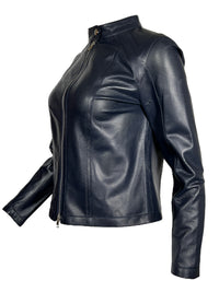 SUPREMA PERFORATED LEATHER JACKET - NAVY