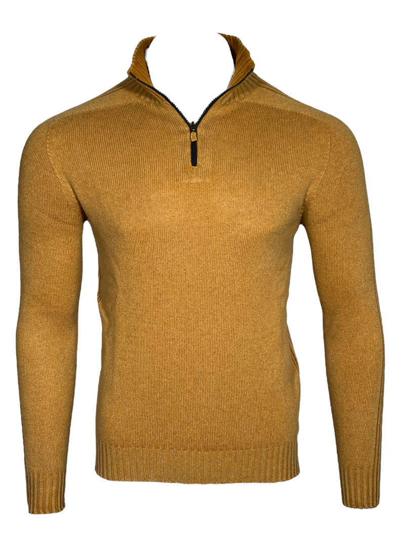 FLY3 REVERSIBLE CASHMERE 1/4 ZIP SWEATER - MUSTARD